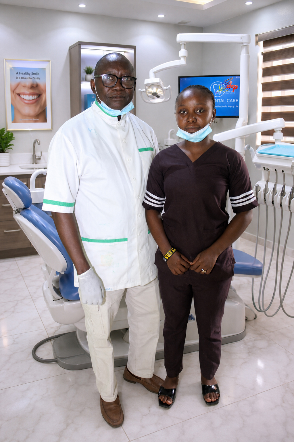 Dentist and dental assistant at Purple Rain Dental Clinic